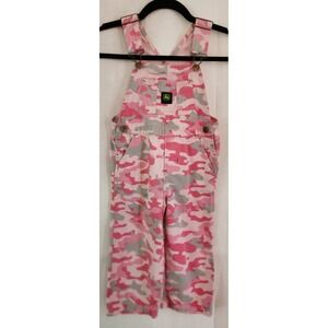 John Deer Girls Pink Camo Overalls Green Logo